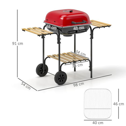 Red Charcoal BBQ Grill Portable Barbecue 1840cm² Warming Rack Wheels Shelves
