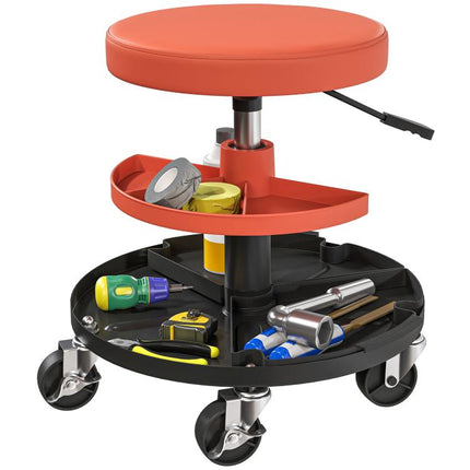 Rolling Mechanic Workshop Stool 135kg Capacity Heavy Duty Garage Seat Orange