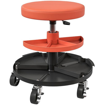 Rolling Mechanic Workshop Stool 135kg Capacity Heavy Duty Garage Seat Orange