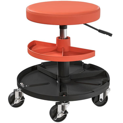 Rolling Mechanic Workshop Stool 135kg Capacity Heavy Duty Garage Seat Orange