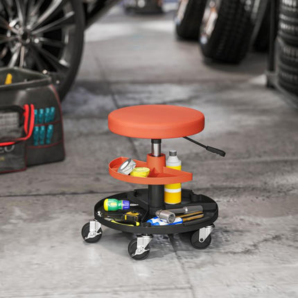 Rolling Mechanic Workshop Stool 135kg Capacity Heavy Duty Garage Seat Orange