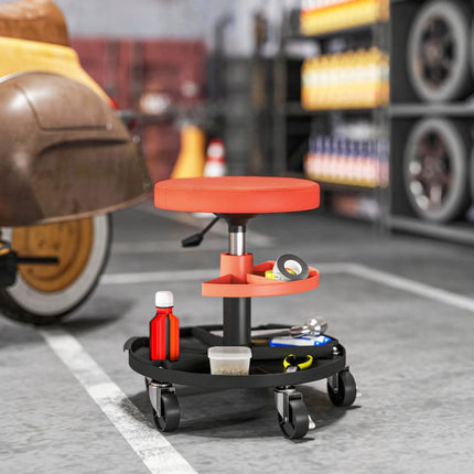 Rolling Mechanic Workshop Stool 135kg Capacity Heavy Duty Garage Seat Orange