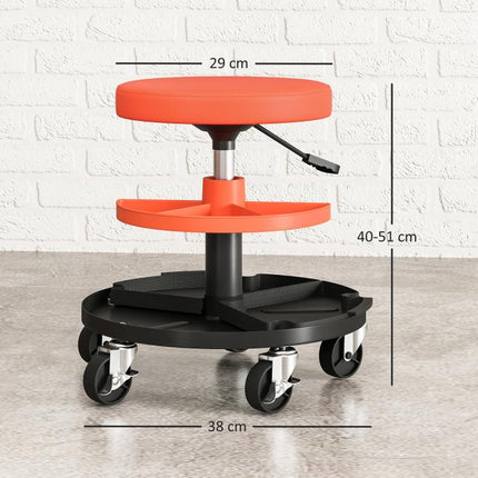 Rolling Mechanic Workshop Stool 135kg Capacity Heavy Duty Garage Seat Orange