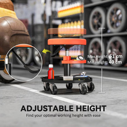 Rolling Mechanic Workshop Stool 135kg Capacity Heavy Duty Garage Seat Orange