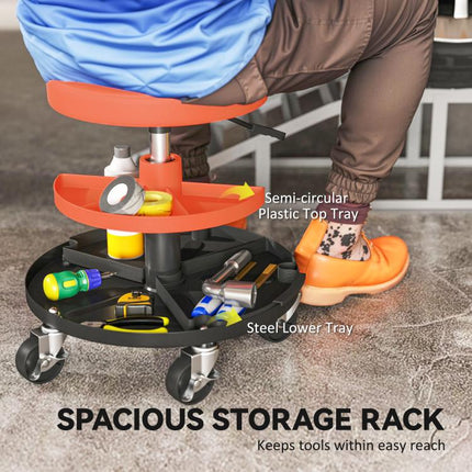 Rolling Mechanic Workshop Stool 135kg Capacity Heavy Duty Garage Seat Orange