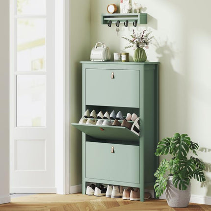 Modern Three-Drawer Shoe Cabinet - Green