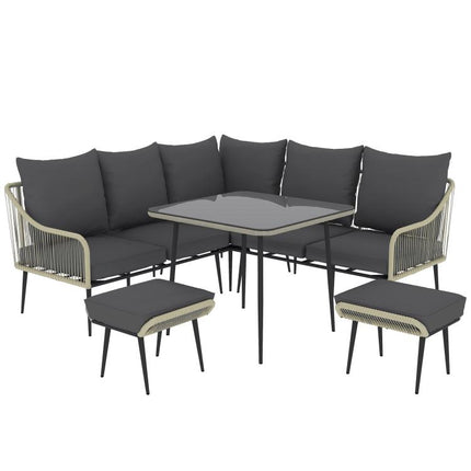 Six-Piece Rattan Strong Garden Sofa Set - Grey