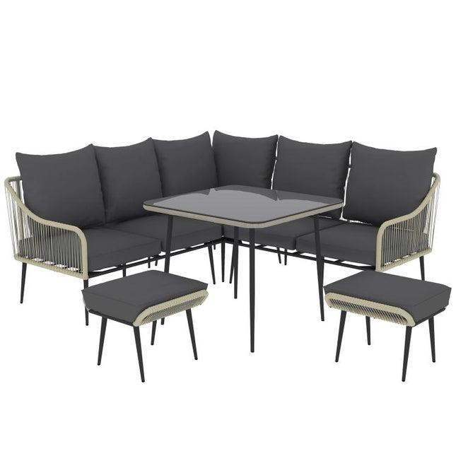 Six-Piece Rattan Strong Garden Sofa Set - Grey