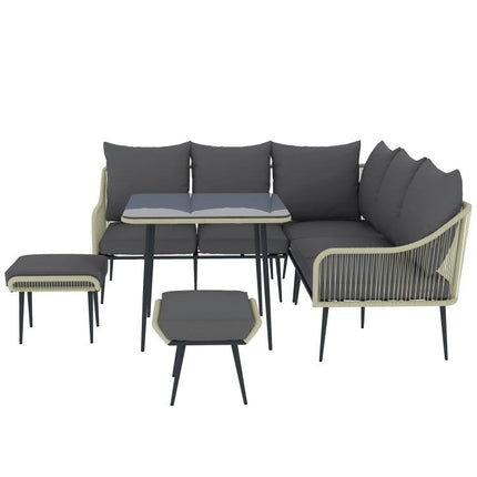 Six-Piece Rattan Strong Garden Sofa Set - Grey