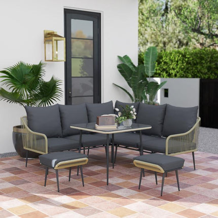 Six-Piece Rattan Strong Garden Sofa Set - Grey