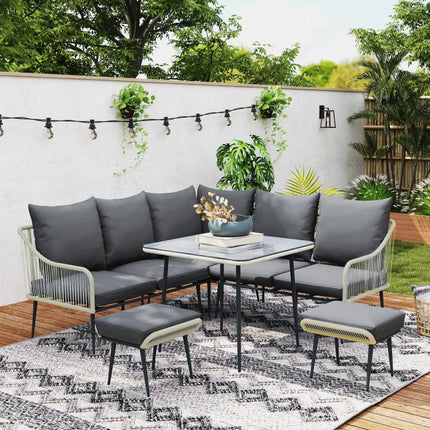 Six-Piece Rattan Strong Garden Sofa Set - Grey