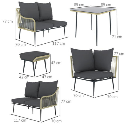 Six-Piece Rattan Strong Garden Sofa Set - Grey