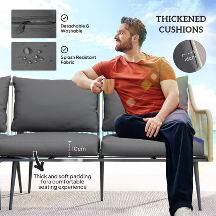 Six-Piece Rattan Strong Garden Sofa Set - Grey
