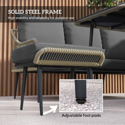 Six-Piece Rattan Strong Garden Sofa Set - Grey