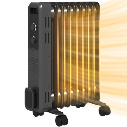 2000W Oil Filled Radiator Heater 9 Fin Portable Electric Heater 3 Heat Settings Wheels.