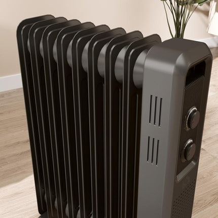 2000W Oil Filled Radiator Heater 9 Fin Portable Electric Heater 3 Heat Settings Wheels.