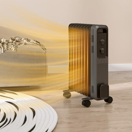 2000W Oil Filled Radiator Heater 9 Fin Portable Electric Heater 3 Heat Settings Wheels.