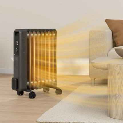 2000W Oil Filled Radiator Heater 9 Fin Portable Electric Heater 3 Heat Settings Wheels.