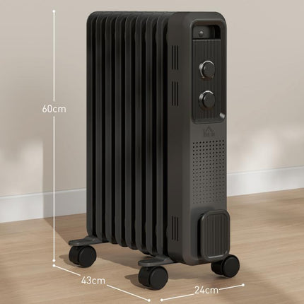 2000W Oil Filled Radiator Heater 9 Fin Portable Electric Heater 3 Heat Settings Wheels.