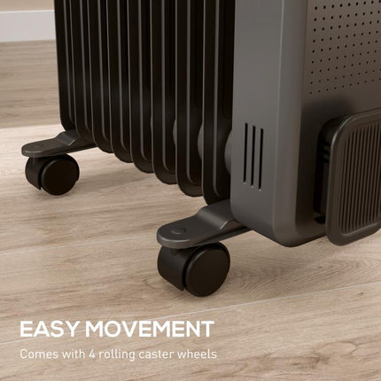 2000W Oil Filled Radiator Heater 9 Fin Portable Electric Heater 3 Heat Settings Wheels.