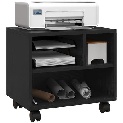 Discover a Smarter Everyday Essential: Keep Your Workspace Organised – Black 3-Compartment Printer Cabinet on Wheels