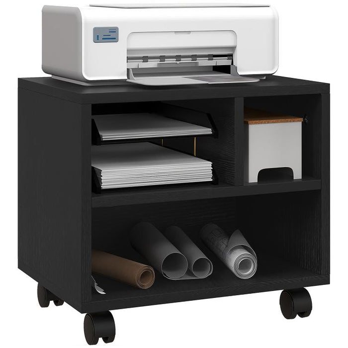 Discover a Smarter Everyday Essential: Keep Your Workspace Organised – Black 3-Compartment Printer Cabinet on Wheels