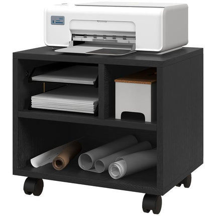 Discover a Smarter Everyday Essential: Keep Your Workspace Organised – Black 3-Compartment Printer Cabinet on Wheels
