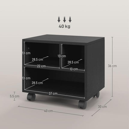 Discover a Smarter Everyday Essential: Keep Your Workspace Organised – Black 3-Compartment Printer Cabinet on Wheels
