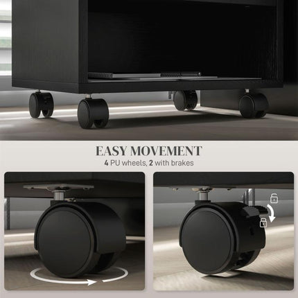 Discover a Smarter Everyday Essential: Keep Your Workspace Organised – Black 3-Compartment Printer Cabinet on Wheels