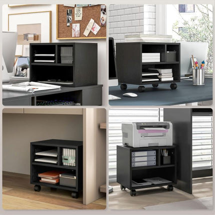 Discover a Smarter Everyday Essential: Keep Your Workspace Organised – Black 3-Compartment Printer Cabinet on Wheels