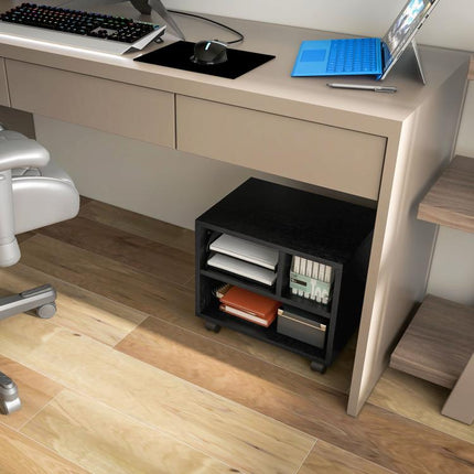 Discover a Smarter Everyday Essential: Keep Your Workspace Organised – Black 3-Compartment Printer Cabinet on Wheels