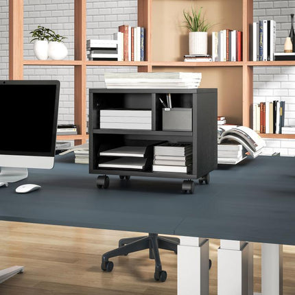 Discover a Smarter Everyday Essential: Keep Your Workspace Organised – Black 3-Compartment Printer Cabinet on Wheels