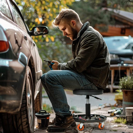 Keep Tools Within Reach – Adjustable Rolling Workshop Stool