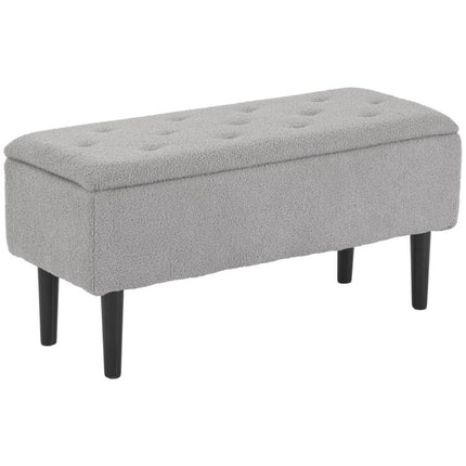 57L Storage Ottoman, End of Bed Bench with Wooden Legs, Fabric Footstool for Living Room, Bedroom, 95 x 38 x 45cm, Grey