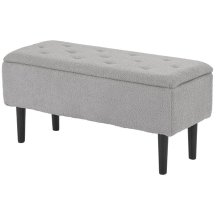 57L Storage Ottoman, End of Bed Bench with Wooden Legs, Fabric Footstool for Living Room, Bedroom, 95 x 38 x 45cm, Grey