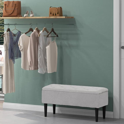 57L Storage Ottoman, End of Bed Bench with Wooden Legs, Fabric Footstool for Living Room, Bedroom, 95 x 38 x 45cm, Grey