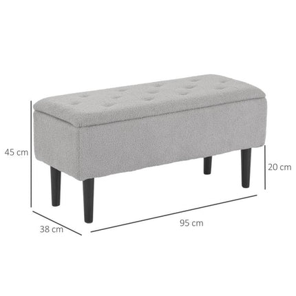 57L Storage Ottoman, End of Bed Bench with Wooden Legs, Fabric Footstool for Living Room, Bedroom, 95 x 38 x 45cm, Grey