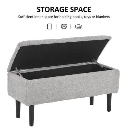 57L Storage Ottoman, End of Bed Bench with Wooden Legs, Fabric Footstool for Living Room, Bedroom, 95 x 38 x 45cm, Grey