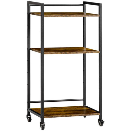 3-Tier Printer Stand Rolling Utility Cart with Lockable Wheels, Rustic Brown