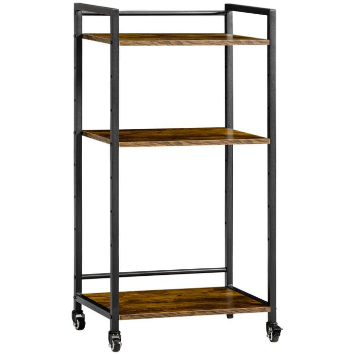 3-Tier Printer Stand Rolling Utility Cart with Lockable Wheels, Rustic Brown