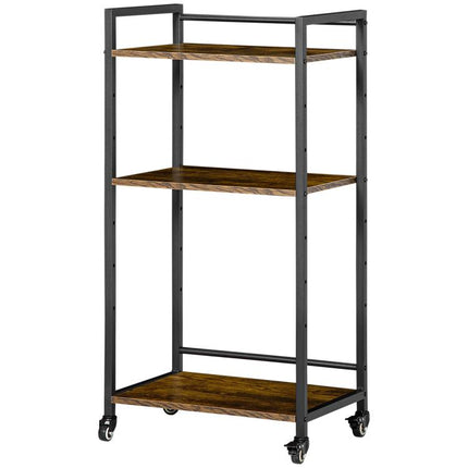 3-Tier Printer Stand Rolling Utility Cart with Lockable Wheels, Rustic Brown