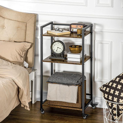 3-Tier Printer Stand Rolling Utility Cart with Lockable Wheels, Rustic Brown