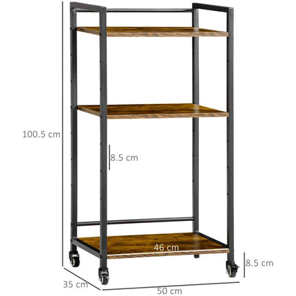 3-Tier Printer Stand Rolling Utility Cart with Lockable Wheels, Rustic Brown