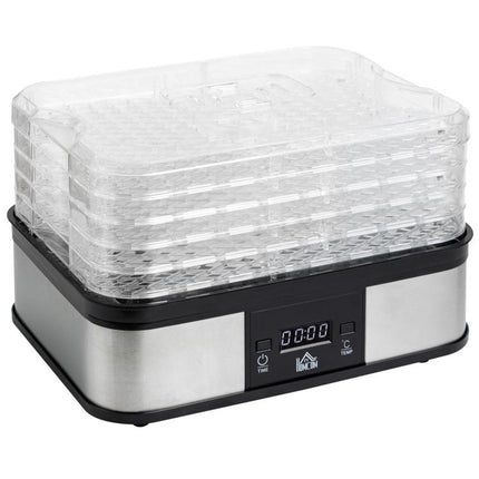 5 Tier Food Dehydrator, 245W Stainless Steel Food Dryer Machine with Adjustable Temperature, Timer and LCD Display for Drying Fruit, Meat, Vegetable, Jerky and Pet Treat, Black