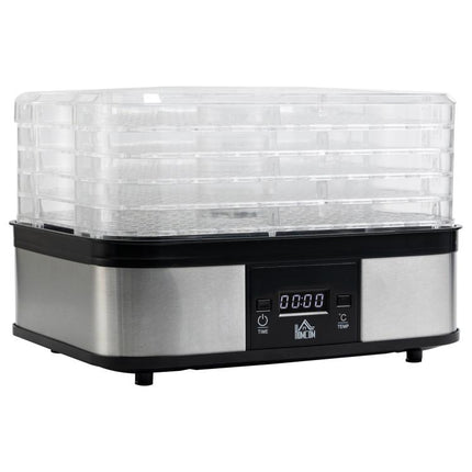 5 Tier Food Dehydrator, 245W Stainless Steel Food Dryer Machine with Adjustable Temperature, Timer and LCD Display for Drying Fruit, Meat, Vegetable, Jerky and Pet Treat, Black