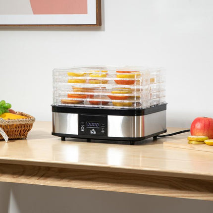 5 Tier Food Dehydrator, 245W Stainless Steel Food Dryer Machine with Adjustable Temperature, Timer and LCD Display for Drying Fruit, Meat, Vegetable, Jerky and Pet Treat, Black