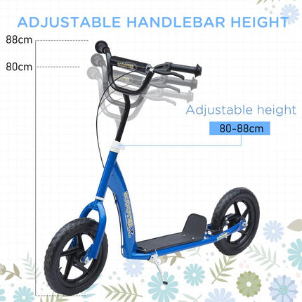 Childrens Kick Scooter 12 Inch EVA Wheels Rear Brake Age 5-12 Blue