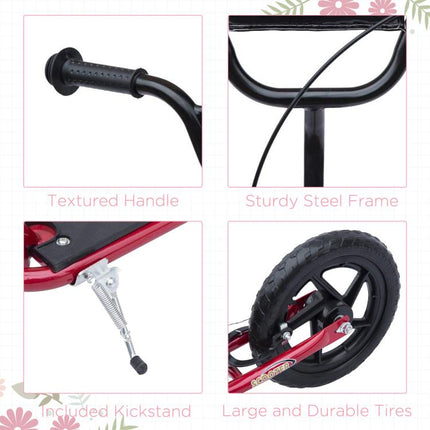 Childrens Kick Scooter 12 Inch EVA Wheels Rear Brake Age 5-12 Red