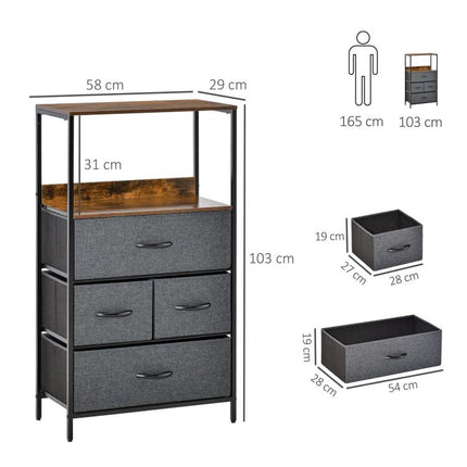 4 Drawer Storage Chest Unit Home Cabinet w/ Shelves Home Living Room Bedroom Entryway Living Furniture, Black