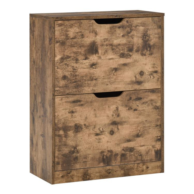 Industrial Shoe Cabinet with 2 Flip Drawers, Narrow Shoe Storage Cabinet for 12 Pairs, Freestanding Slim Shoe Storage Organiser for Entryway, Hallway, Rustic Brown